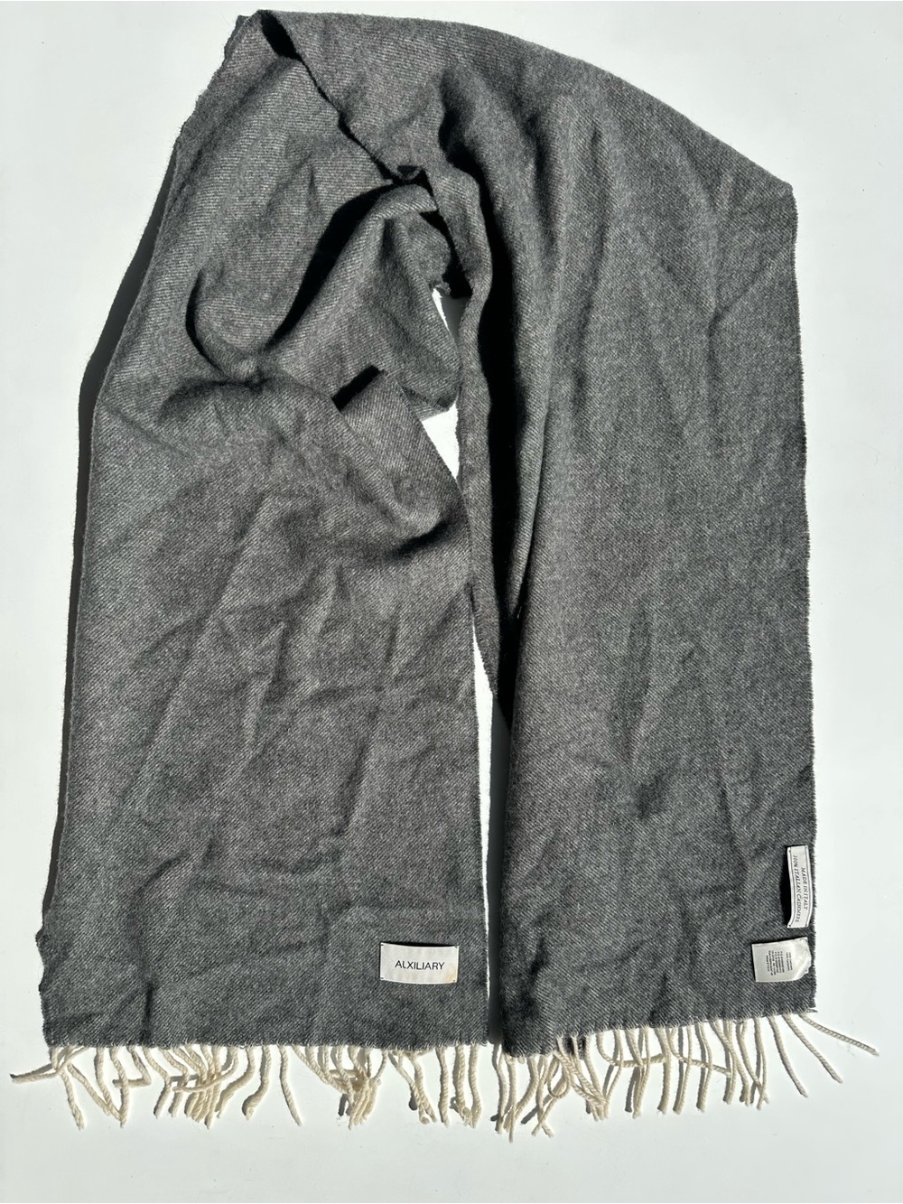 Auxiliary 100% Italian Cashmere Charcoal Gray Fringe Scarf